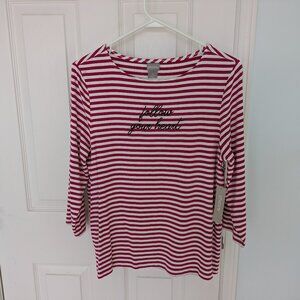 Chico's, Size 1, striped 3/4 sleeved knit top.
